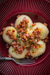 Potato dumplings with bacon. - 788555239