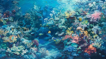 Naklejka na ściany i meble Vibrant Coral Reef Ecosystem Teeming with Marine Life
