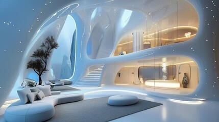 A Spacious And Airy Living Room With A Sleek Spiral Staircase.