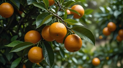 Oranges grow on a tree branches in the old citrus plantation. Great harvest. Harvesting.generative.ai