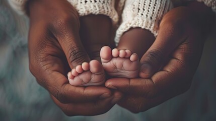 Close up of African black parents hands holding their newborn baby s tiny fingers capturing a heartfelt moment in a nursery filled with love harmony and the essence of family This image emb