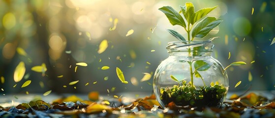 Thriving finances, greenery sprouting from savings - obrazy, fototapety, plakaty
