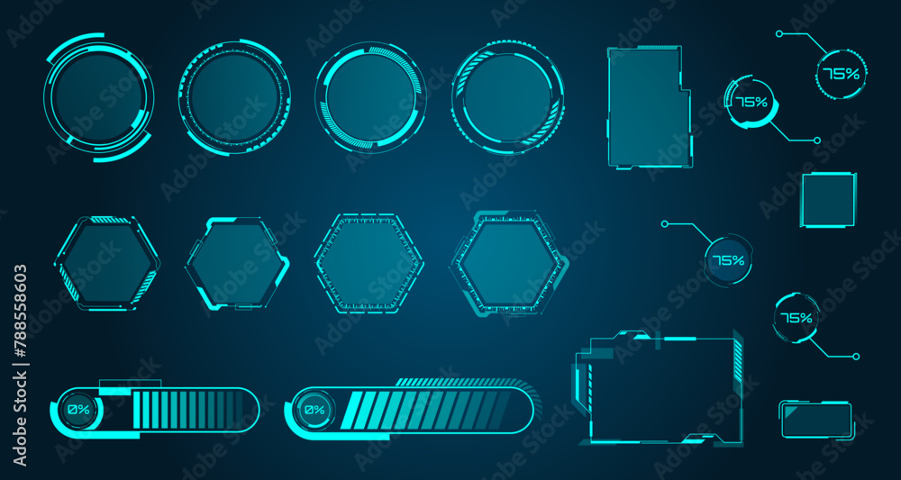 Poster elements in cyberpunk style. abstract geometric patterns. futuristic technology icons.