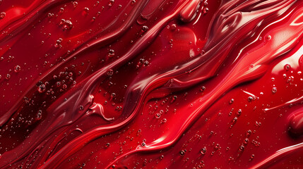 Red lacquered shiny glossy surface. Abstract background with stains and drops. Background for design with cosmetics. - 788559009