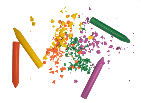 Pastelli a cera temperati con polvere colorata scontornati su sfondo trasparente per didattica scolastica intrattenimento bambini disegno