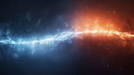 Fiery collision of energies in space with orange and blue hues.