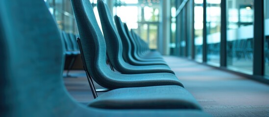 Row of seats in contemporary office building.