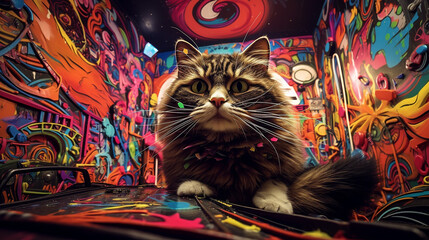 Abstract cat with baby colorful background