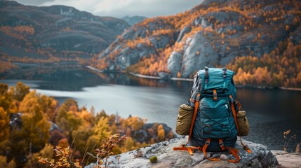 beautiful TRAVEL backpack ON A STONE