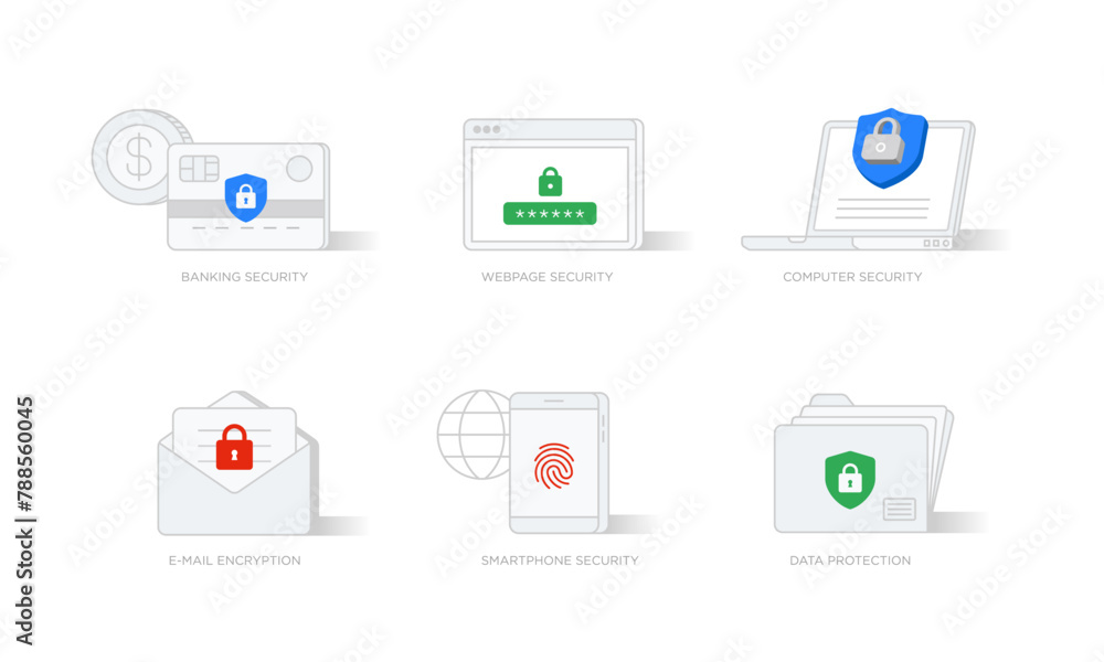 Poster illustrations of various digital security services. suitable for design elements of digital security