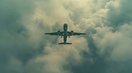 Airplane taking off in the cloudy sky. Start up Business concept. AI generated