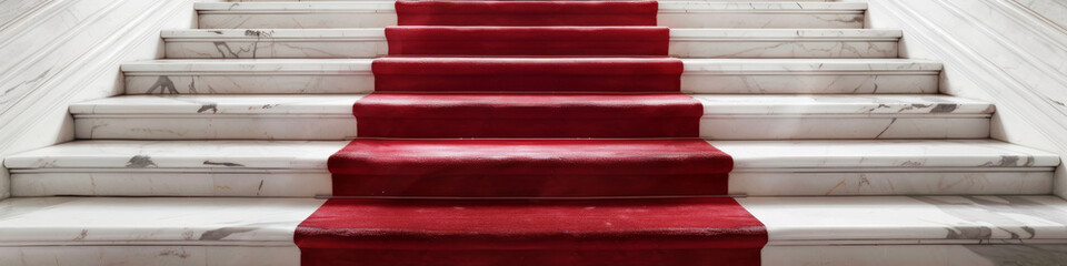 Elegant Red Carpet Staircase with White Marble Steps