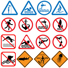   set of icons for the beach, prohibitive and informational icons for the beach  