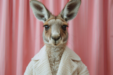 Adorable Kangaroo Dressed in Cozy Bathrobe Posing for a Portrait