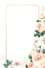 Pink cabbage rose pattern on a gold frame design element