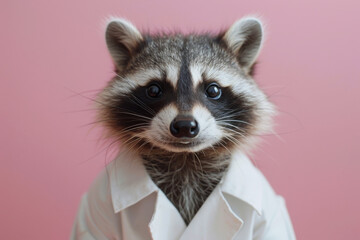 Adorable Raccoon Scientist in Lab Coat on Pink Background