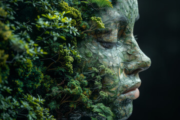 Mysterious Woman with Nature-Inspired Face Paint in Moody Lighting