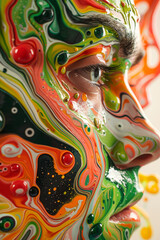 Colorful Paint Swirls Covering Woman's Face in Artistic Portrait