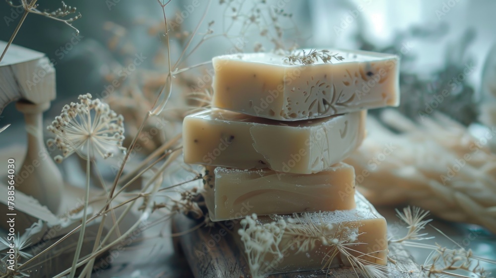 Poster A stack of soap bars sitting on top of each other. Ideal for hygiene or spa concepts