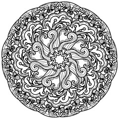 Colouring page-375, hand drawn, vector. Mandala 318, ethnic, swirl pattern, object isolated on white background.