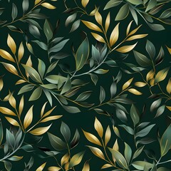 Green and Gold Botanical Background seamless pattern.