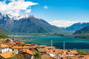 View of the upper Lake Como and the town of Dongo.
