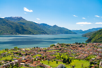View of the upper Lake Como and the town of Dongo.
