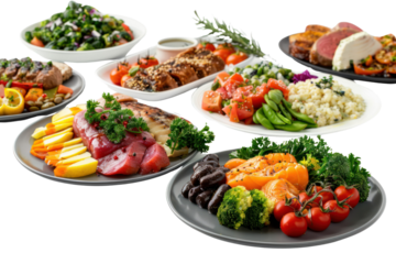 plates of food
isolated on white background