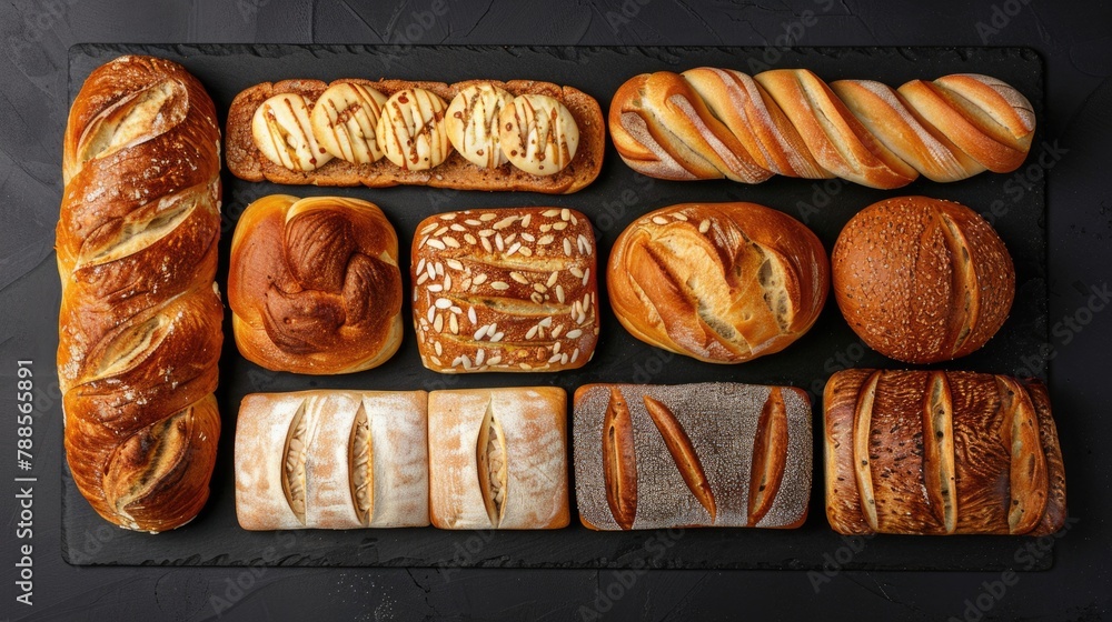 Aufkleber various types of bread displayed on a table, ideal for food-related projects