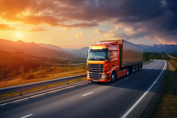 truck on highway with scenic mountain landscape