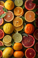 Vibrant Citrus Medley: Oranges, Lemons, and Grapefruits Arranged Artistically