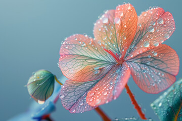 Dew-Kissed Floral Bloom on Serene Blue Background