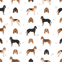 Black and tan Virginia Foxhound seamless pattern. Different coat colors and poses set - 788567692