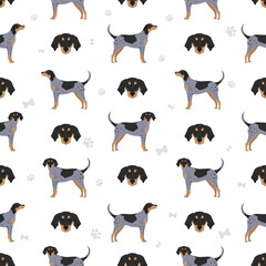 Bluetick coonhound seamless pattern. Different coat colors and poses set - 788567830