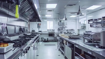 Empty restaurant kitchen with professional equipment