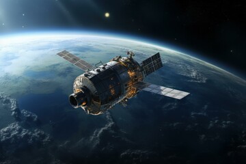 Invisible Satellite orbiting planet. Cosmos station. Generate Ai