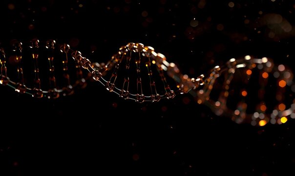 DNA sequence closeup isolated on black background as graphical element for genetic scientific experiment or mapping sequencing, relations ship DNA tests and chronic and cancer disease cure discovery