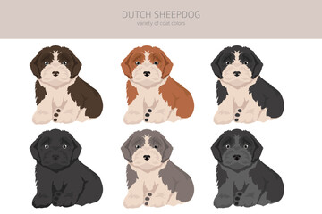 Dutch sheepdog Schapendoes puppy clipart. Different poses, coat colors set - 788569005