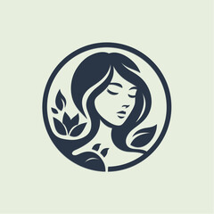 vector illustration of woman's head and leaves logo design suitable for skin beauty care