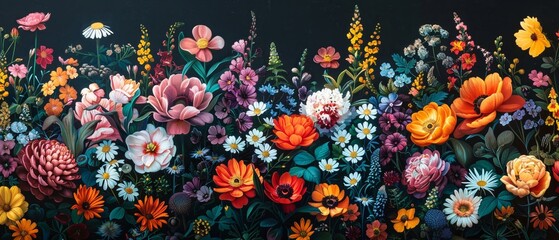 Fototapeta na wymiar Expansive botanical banner, colorful flower species