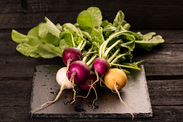 Fresh raw radishes with leaf