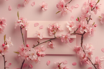 Serene Cherry Blossoms and Pastel Background for Springtime