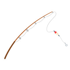 Fishing rod with a hook vector cartoon illustration isolated on a white background
