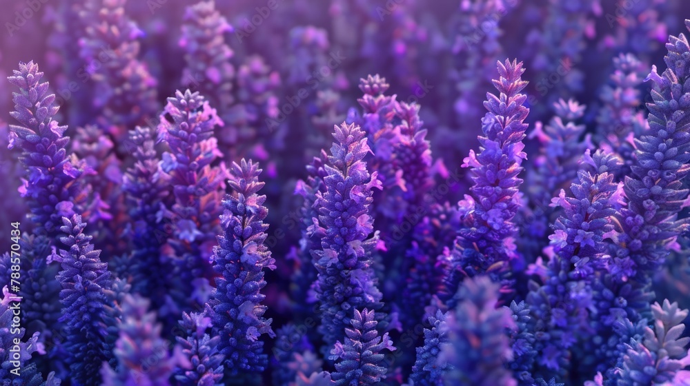 Wall mural Close up shot of a beautiful field of purple flowers. Ideal for nature and floral backgrounds