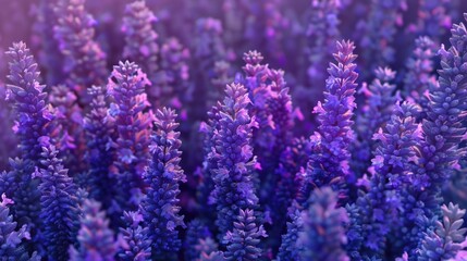 Fototapeta premium Close up shot of a beautiful field of purple flowers. Ideal for nature and floral backgrounds