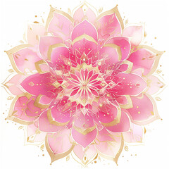 A pink mandala flower with gold accents. The flower is the main focus of the image