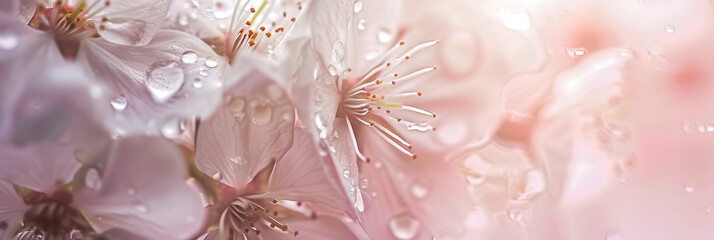 Serene Cherry Blossoms in Soft Focus with Morning Dew