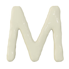3d render of top view mayonnaise or cream alphabets for food or restaurant design, isolated on white.