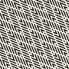 Geometric line seamless pattern. Vector chevron texture. Black and white zigzag stripes, grid, diagonal lattice, mesh. Modern simple abstract monochrome background. Repeated decorative geo design