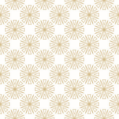 Golden geometric abstract seamless texture. Vector gold and white pattern. Modern geo leaf ornament with outline floral silhouettes. Luxury ornamental background. Repeated geo design for print, decor